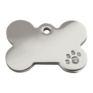 Red Dingo Diamante Stainless Steel Dog Tag with Swarovski Zirconia - Bone