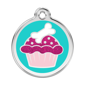 Red Dingo Stainless Steel & Glitter Enamel Cupcake Dog ID Tag
