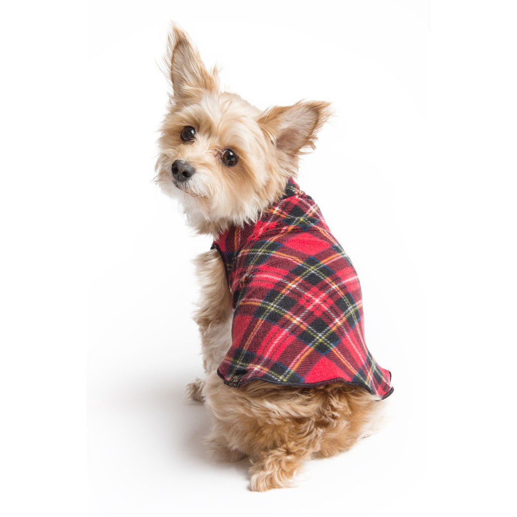 Gold Paw Stretch Fleece Dog Coat - Red Tartan Plaid