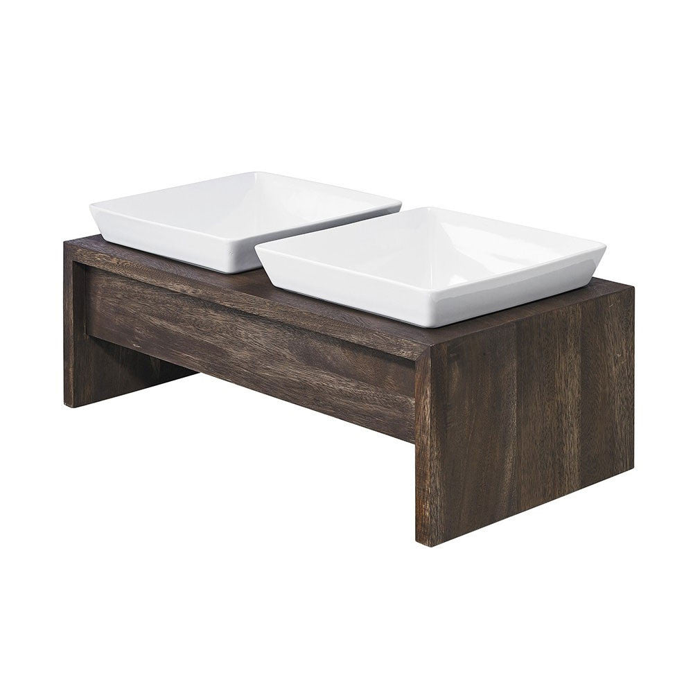 Artisan Double Wood Dog Feeder - Walnut