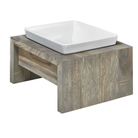 Artisan Single Wood Dog Feeder - Fossil (Grey)