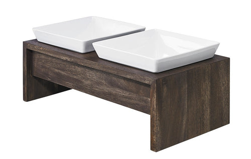 Artisan Double Wood Dog Feeder - Walnut