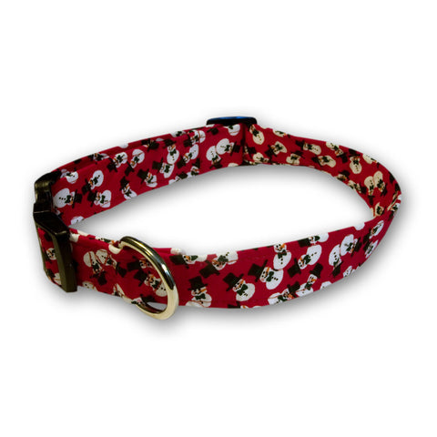 Elmo's Closet Mini Snowmen Dog Collar - Medium Red (Outlet Sale Item)