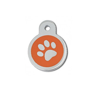 Round Pawprint Epoxy Filled Chrome Dog Tag - Orange (Small)