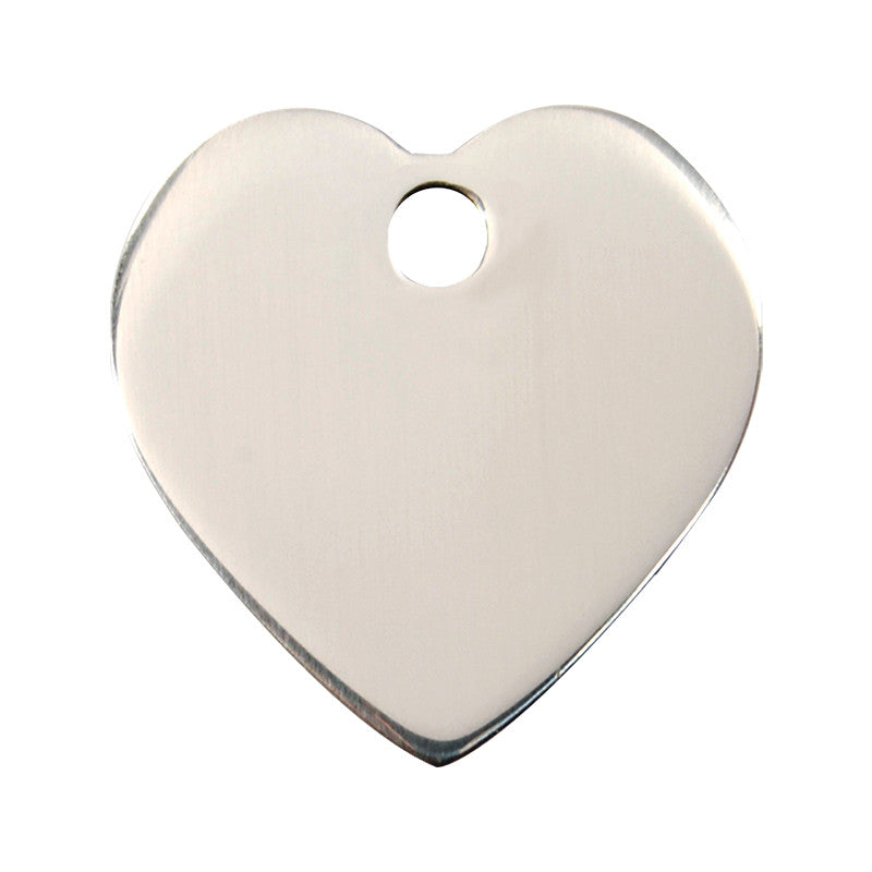 Red Dingo Flat Stainless Steel Dog Tag - Heart (Double Side Engraving)