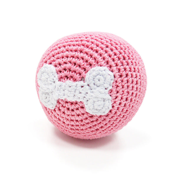 Pink Bone Ball Crochet Dog Toy with Squeaker