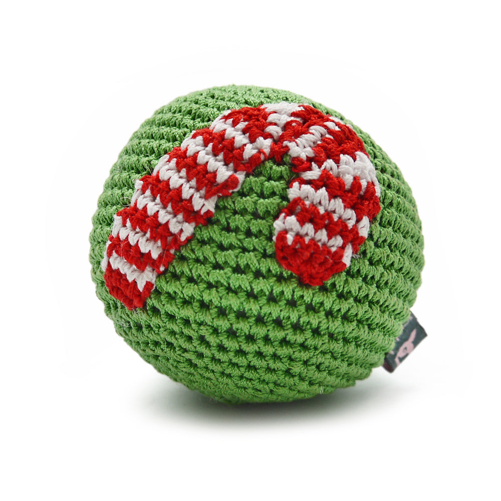Candy Cane Ball Crochet Dog Toy with Squeaker
