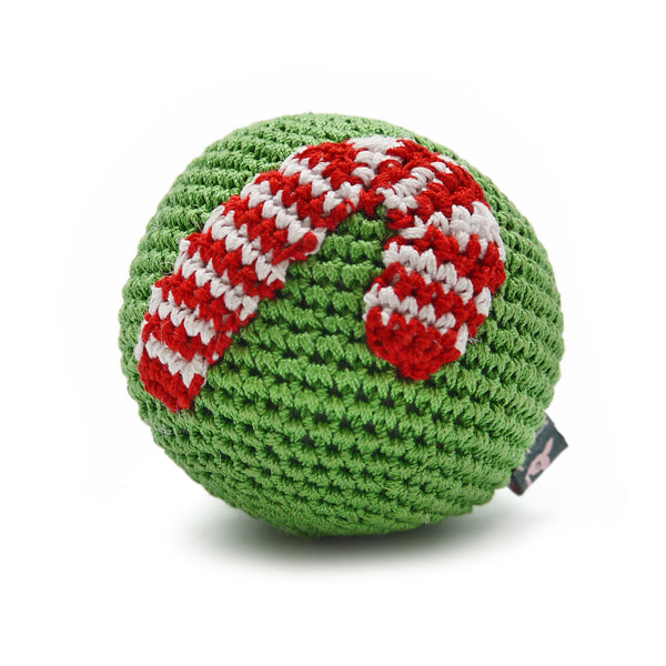 Candy Cane Ball Crochet Dog Toy with Squeaker