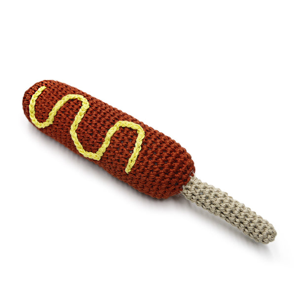 Hot Dog Crochet Dog Toy with Squeaker