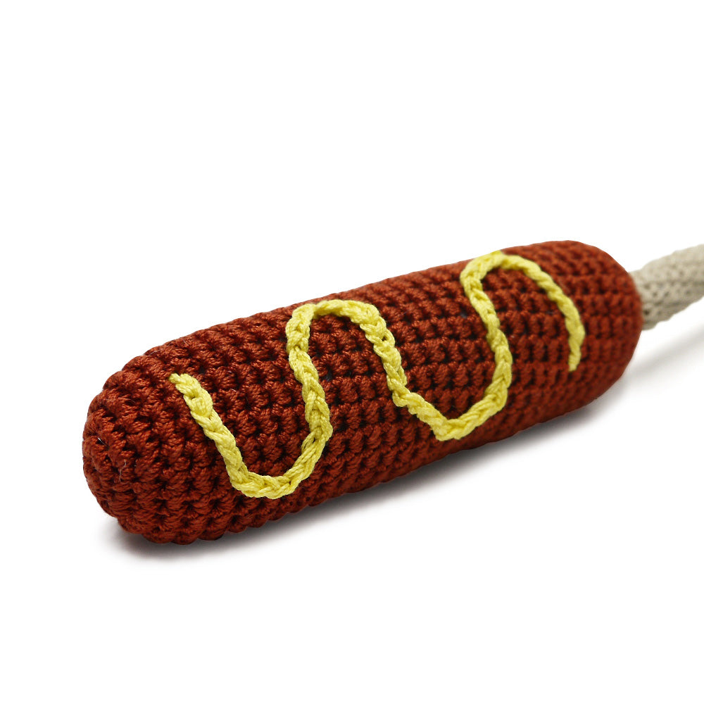 Hot Dog Crochet Dog Toy with Squeaker